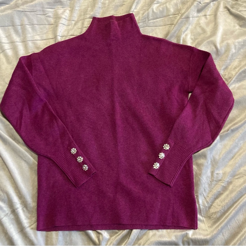 Tahari Plum Turtleneck Sweater with Jewel Cuffs